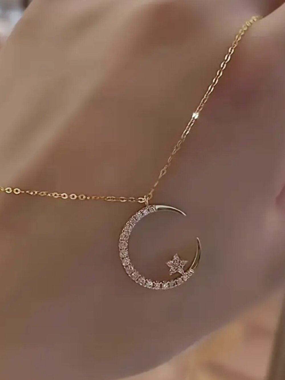 Crescent Moon and Star Pendant Necklace Celestial-Inspired Pendant